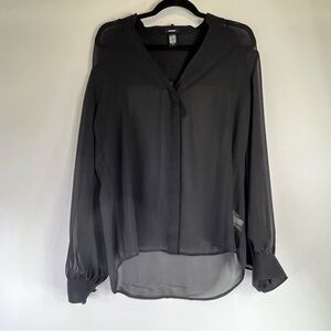 Express Black Sheer Blouse Medium Mock Neck Corporate Goth Minimalist Edgy Luxe
